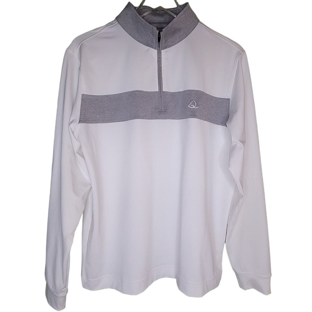 Deolax Mens Pullover Shirt Medium White Gray Long Sleeve 1/4 Zip‎ Golf Sport